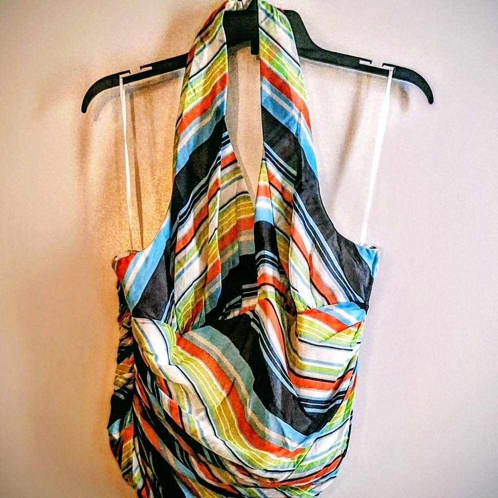 NWT JS Collections Colorful Silk Striped Halter Blouse - Picture 8 of 9